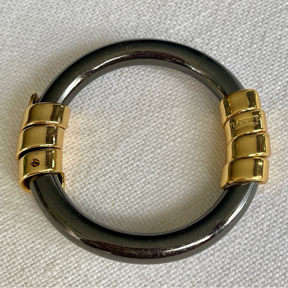 Loewe Vintage Two Toned Pewter and Gold Tones Stamped Coiled Bangle Bracelet